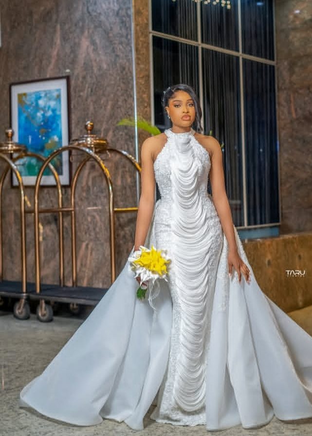 Halter draped gown with detachable overskirt — Gia Bridals, Port Harcourt