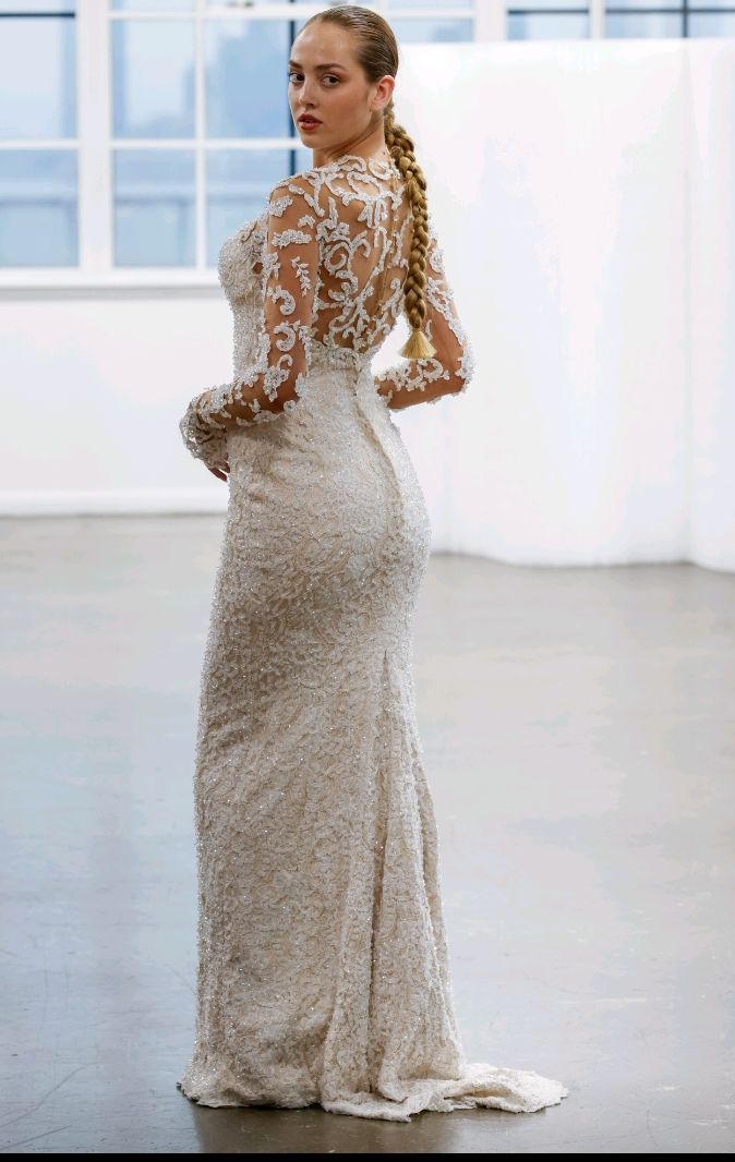 Beaded lace long-sleeve mermaid gown — Gia Bridals, Port Harcourt