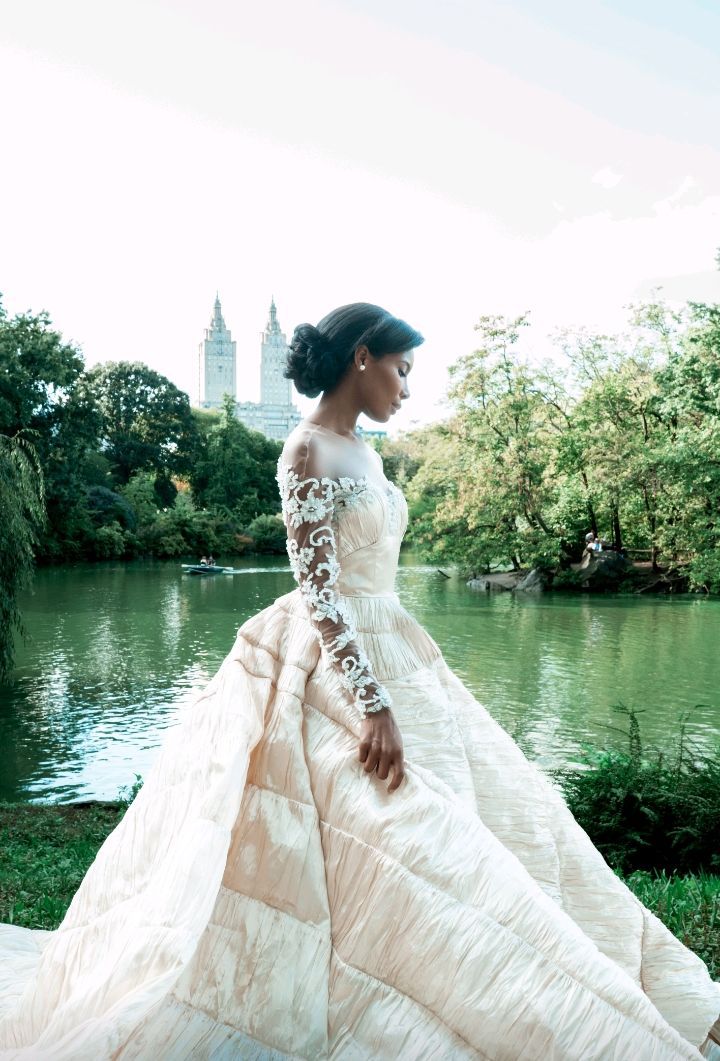 Off-shoulder gown in the garden — Gia Bridals, Port Harcourt